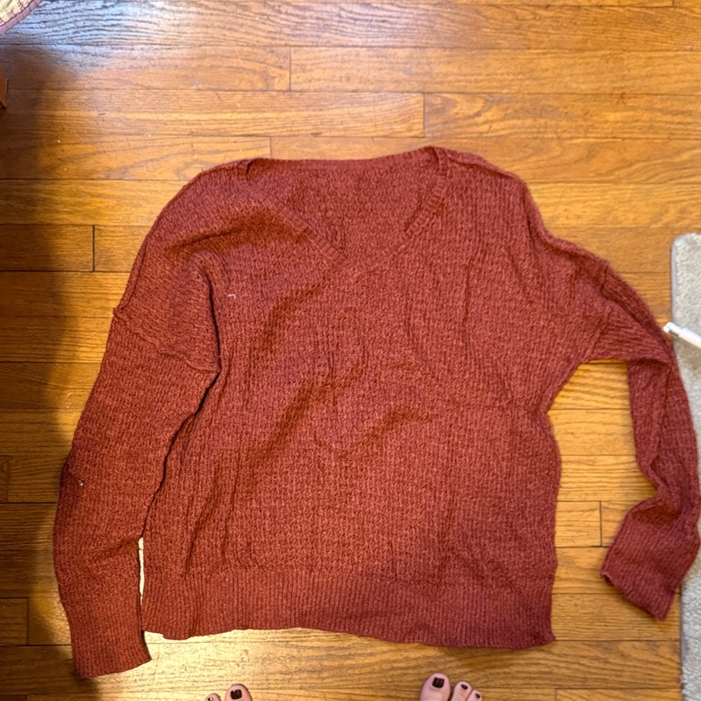 American Eagle Outfitters Maroon V-Neck Sweater